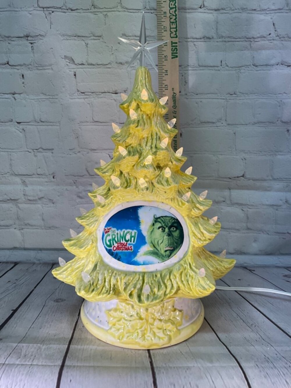 Ceramic Christmas Tree - Grinch Themed - Yellow/Green
